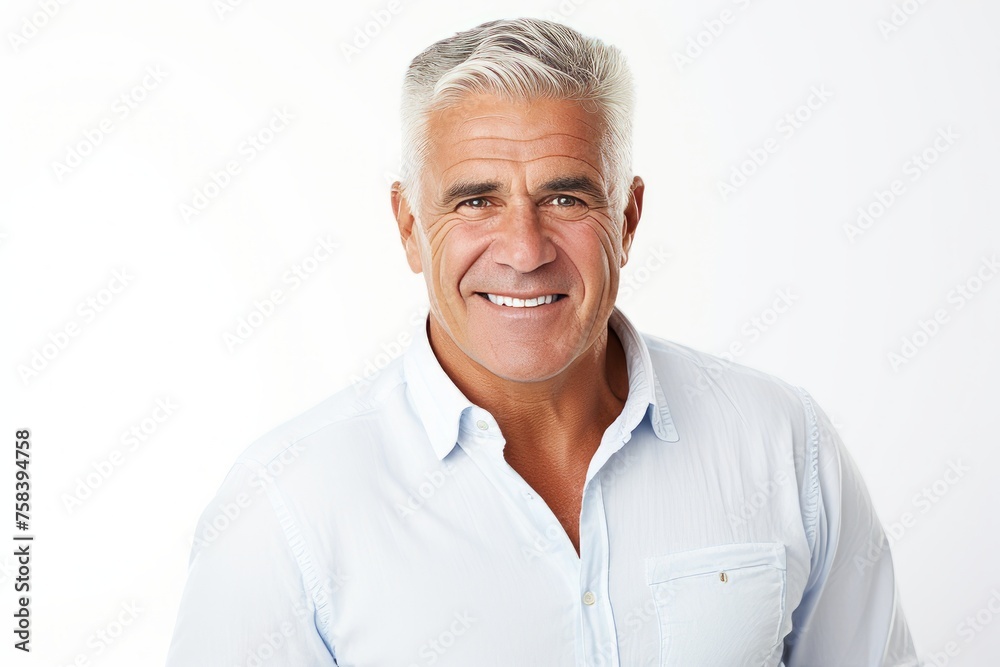 Portrait of a happy senior man smiling at the camera against white background Portrait of a happy senior man smiling at the camera against white background
