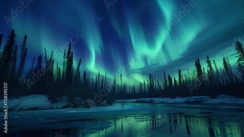 Enchanting Northern Lights in Canadian Wilderness, Canada, Aurora Borealis, Night Sky, Astronomical Phenomenon © asura