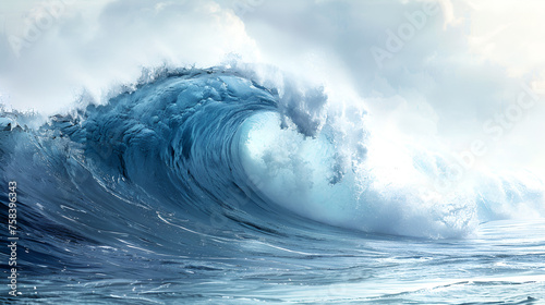 Large stormy sea wave in deep blue, isolated on white. Nature of the climate. in front. Large stormy sea wave in deep blue, Generative Ai 
