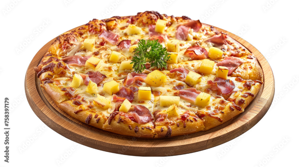 Hawaiian Pizza isolated on transparent png background. Generative ai Hawaiian Pizza isolated on transparent png background. Generative ai