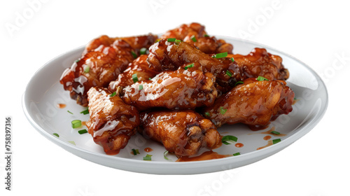 Honey Mustard Wings on a plate isolated on transparent png background. Generative ai 