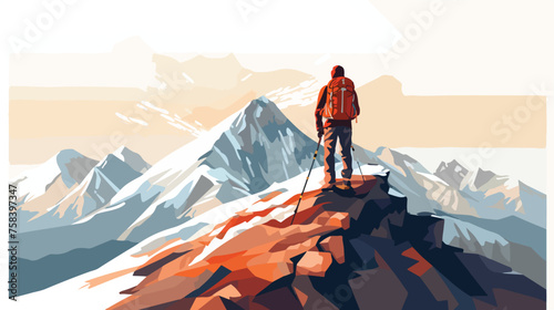 A hiker reaching the top of a mountain overlooking