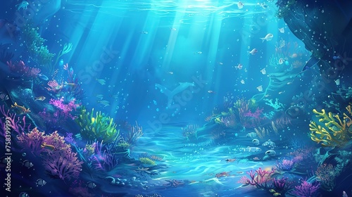 Undersea world. Landscape underwater in the sea or ocean. Marine nature background. photo