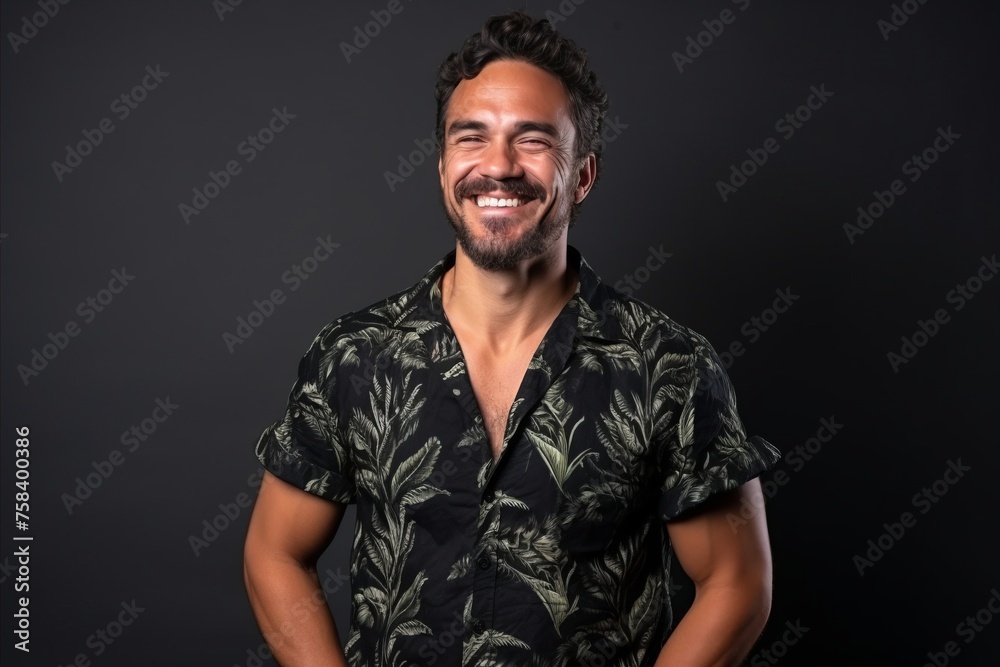 Portrait of a handsome man laughing on a black background. Studio shot. Portrait of a handsome man laughing on a black background. Studio shot.