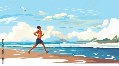 A jogger running along a beach with the sound  © iclute4