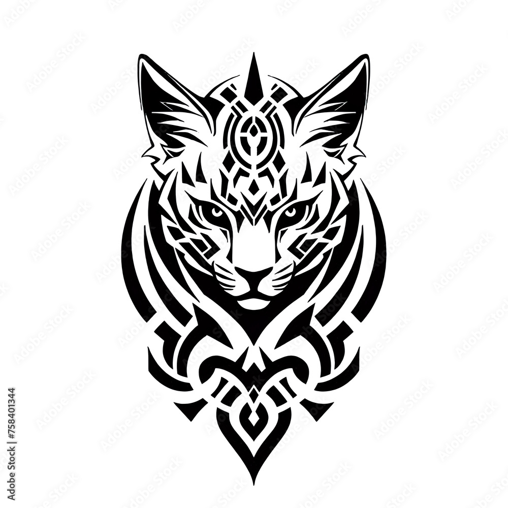 Obraz premium Monochrome Tribal Fox Line Art on Black.An isolated, intricate line art of a fox designed in a tribal style on a black background, perfect for minimalist designs and elegant decorations.