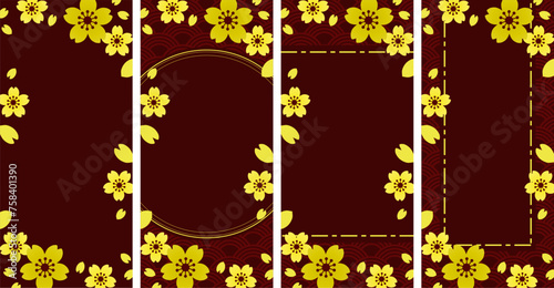 和風の桜の花の背景、縦型フレーム