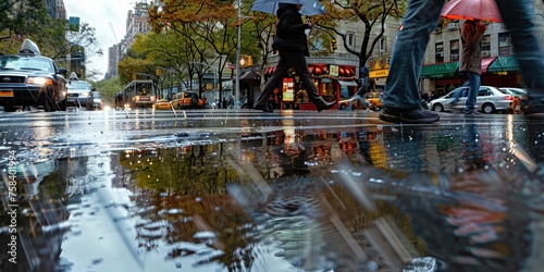 An urban street after a sudden, brief rainstorm