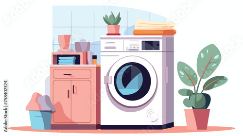 A laundry room with a modern washing machine and dr