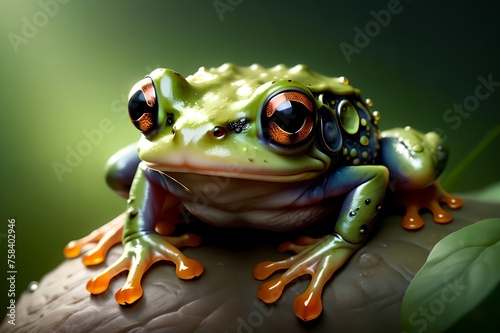 Cute green frog in the habitat.