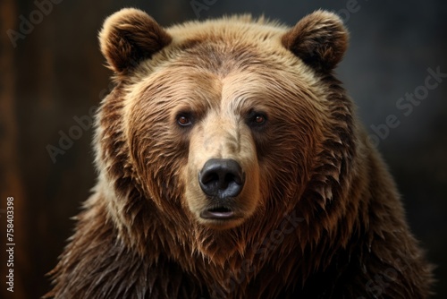 A close up portrait of a brown bear looked at camera wild nature on a background. Concept of wild animals in natural habitat. © Наиля Якубова