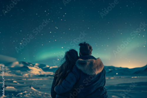 Couple witnessing the majestic Northern Lights Generative AI image photo