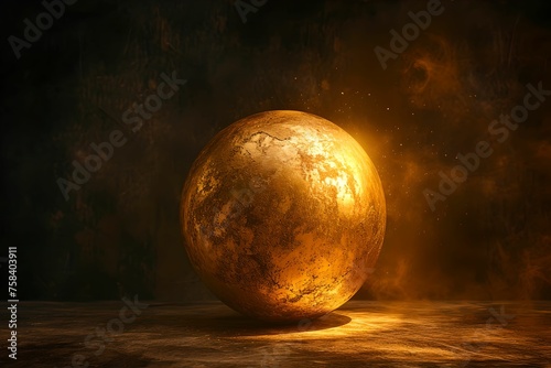 Gleaming Golden Sphere on Inky Background, mystical, valuable object, allure, beauty