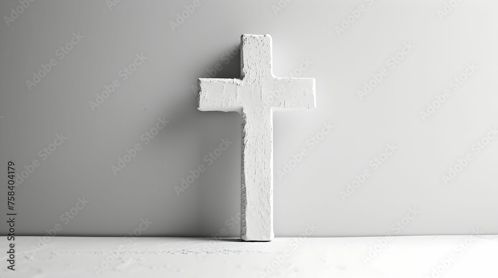 Minimalist White Cross on Pure Background, simplicity, spirituality, religious symbol, Christian