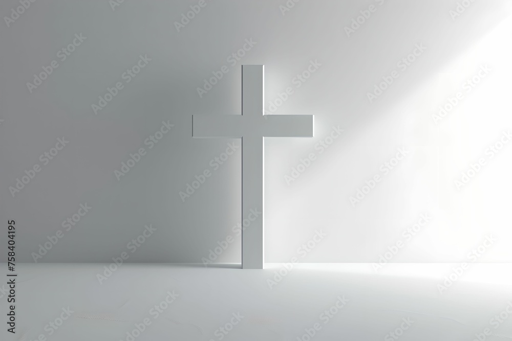 Modern 3D Cross on Pristine White Background, contemporary, religious imagery, Christian symbol, religion