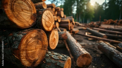 Lumberyard Filled with Freshly Cut Logs  raw timber materials  industrial  construction  timber industry