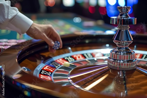 Roulette Bet and Spin in Casino, roulette table, spinning wheel, anticipation, thrill