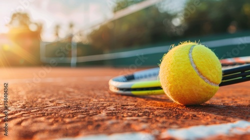 tennis courts, racket and ball close-up © Suzy