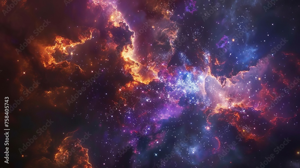 Vibrant Space Nebula and Star Formation Illustration, Cosmic Universe Glow