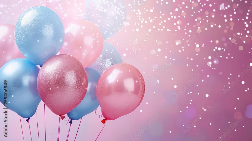 Gender Reveal Celebration Balloons and Glitter Invitation Design