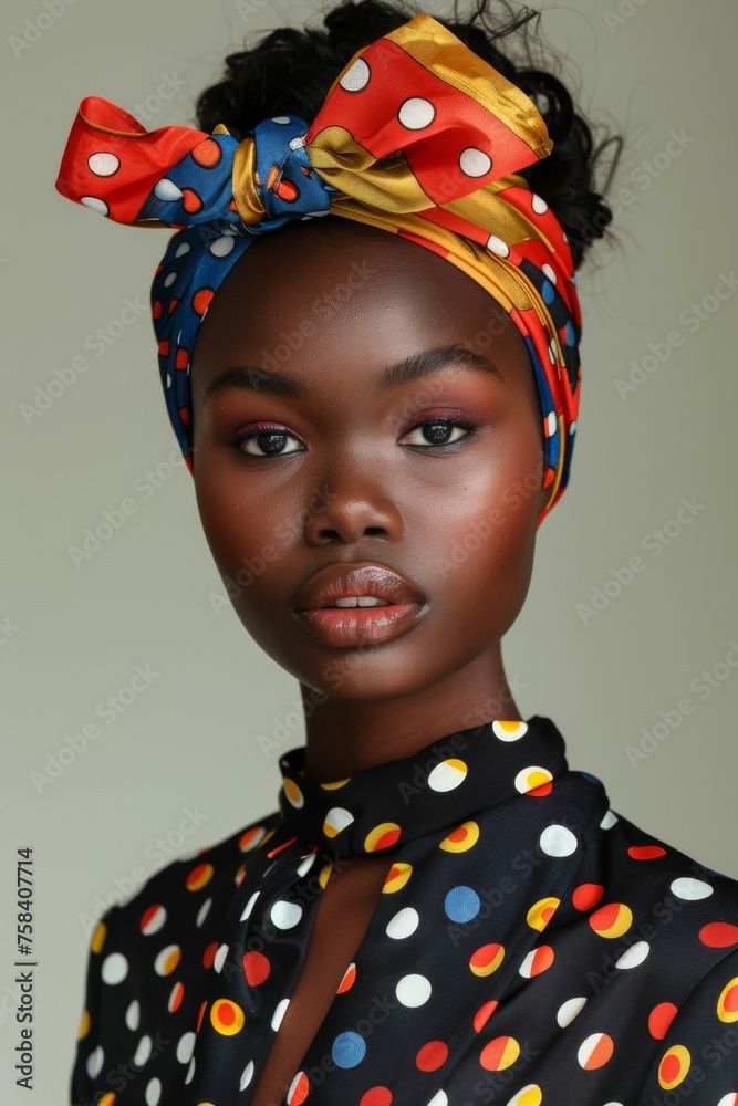 portrait of a black model sporting fashionable polka dot attire portrait of a black model sporting fashionable polka dot attire