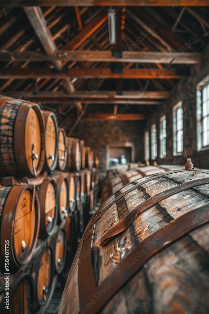 Traditional whisky distillery in scottish highlands  skilled craftsmen working in copper still room