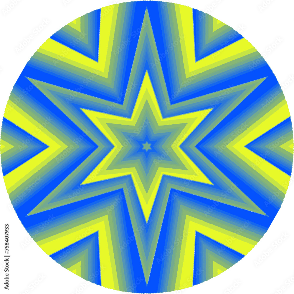 circle with a six-pointed star motif in colors yellow and blue with halftones, modern abstract design, circle with a six-pointed star motif in colors yellow and blue with halftones, modern abstract design,