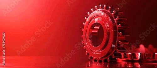 Close up steel gear concept with red light shades copy space background. AI generated image
