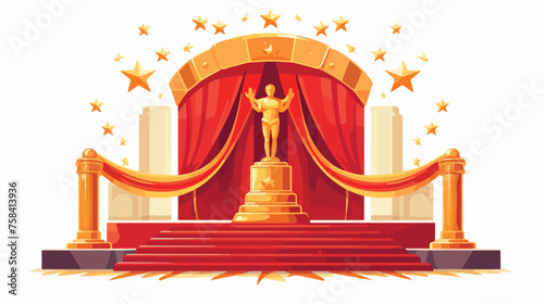 A movie award trophy with a red carpet and a glamor