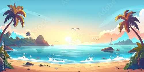 beach with palm trees vacation banner 