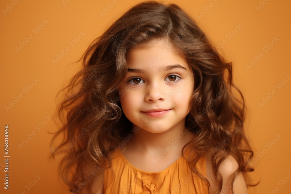 Portrait of a cute little girl with long curly hair on a orange background Portrait of a cute little girl with long curly hair on a orange background