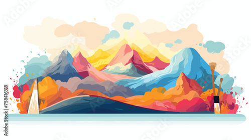 A paintbrush with colorful strokes forming a landscape