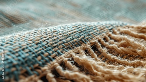 Macro shot of woven fabric showcasing the intricate details and texture of textile work