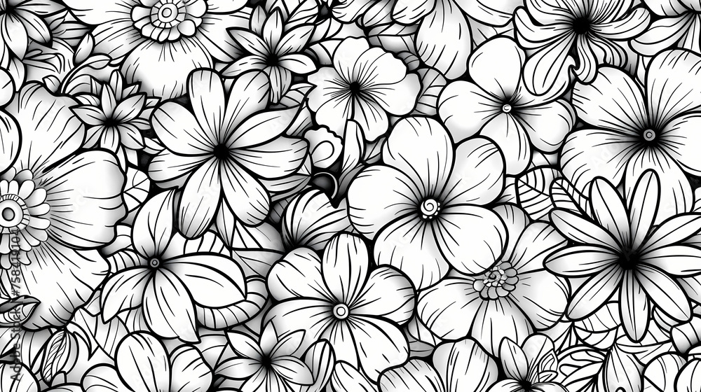 black and white cartoon flower pattern black and white cartoon flower pattern