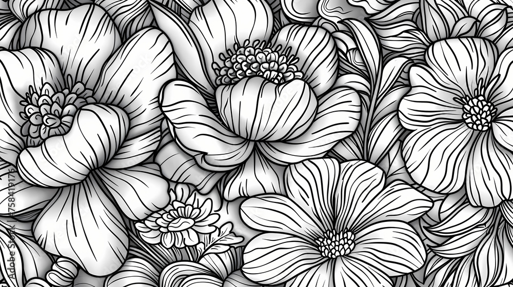 black and white cartoon flower pattern 