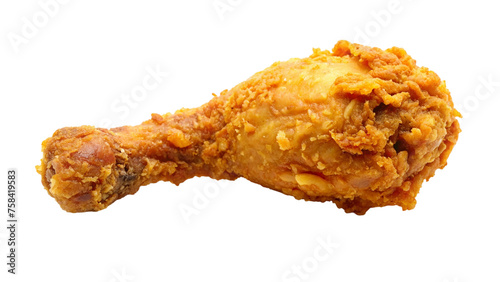 Crispy fried chicken drumstick isolated on transparent background. Top view.