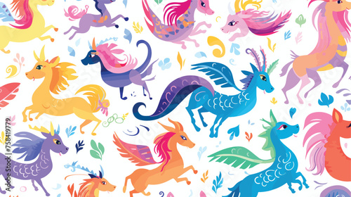 A pattern of mythical creatures like unicorns dragon © iclute4