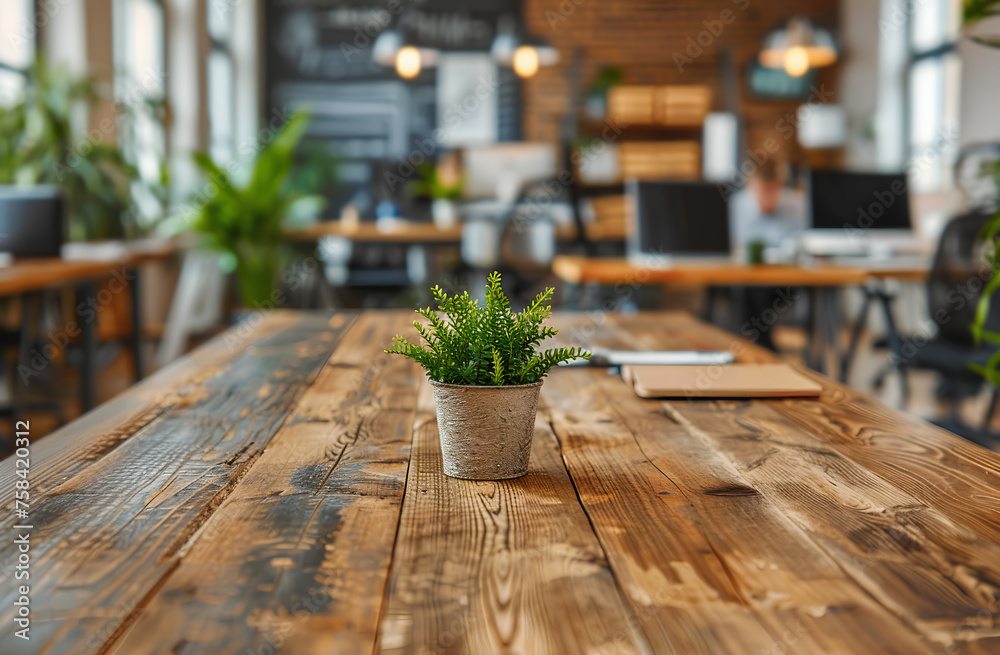 Modern workplace in business office on blurred bokeh background, professional setting. Generative AI Modern workplace in business office on blurred bokeh background, professional setting. Generative AI