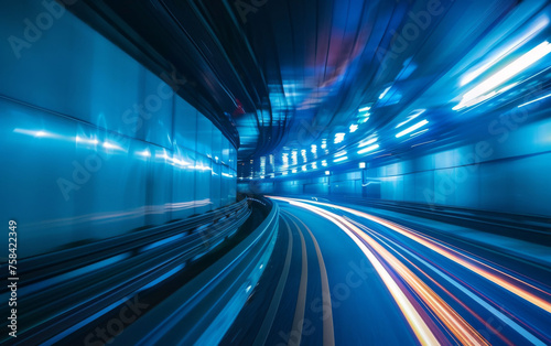 Subway tunnel with Motion blur of a city from inside  great for your design