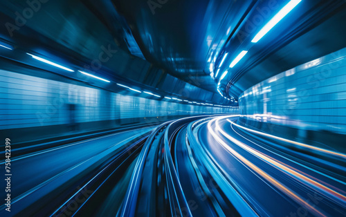 Subway tunnel with Motion blur of a city from inside  great for your design