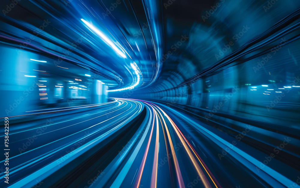 Subway tunnel with Motion blur of a city from inside, great for your design