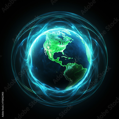 harnessing Earth s vast energy potential  black background  positive  green and blue vibes created with Generative Ai