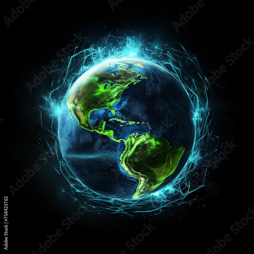 harnessing Earth s vast energy potential  black background  positive  green and blue vibes created with Generative Ai