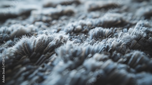 Macro shot of frosty blue textile reveals intricate fiber details