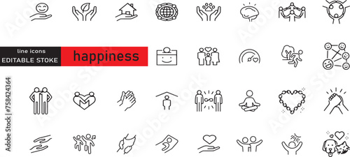 Ensemble d'icônes Joyeuses lignes. Inclut les icônes comme amusant, plaisir, fête, bonne humeur, fête, succès et plus encore.