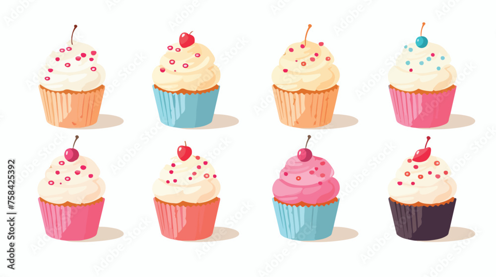A playful pattern of cupcakes with different 