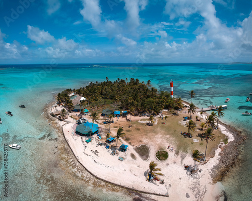 Aerial drone view of Johnny Cay in San Andres, Colombia photo