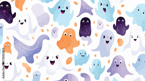 A playful pattern of friendly ghosts with silly 