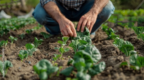 Close-up of farmer s hands planting crops
