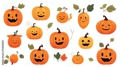 A playful pattern of Halloween pumpkins with funny